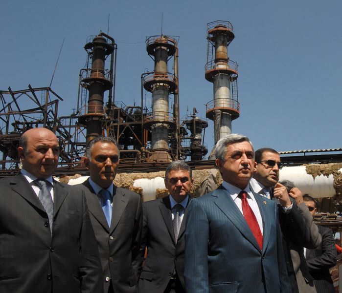 RA President Serzh Sargsyan visits the Nairit Chemical Plant, accompanied  by the Minister of Energy and Natural Resources, the Minister of Emergency  Situations and the Mayor of Yerevan
